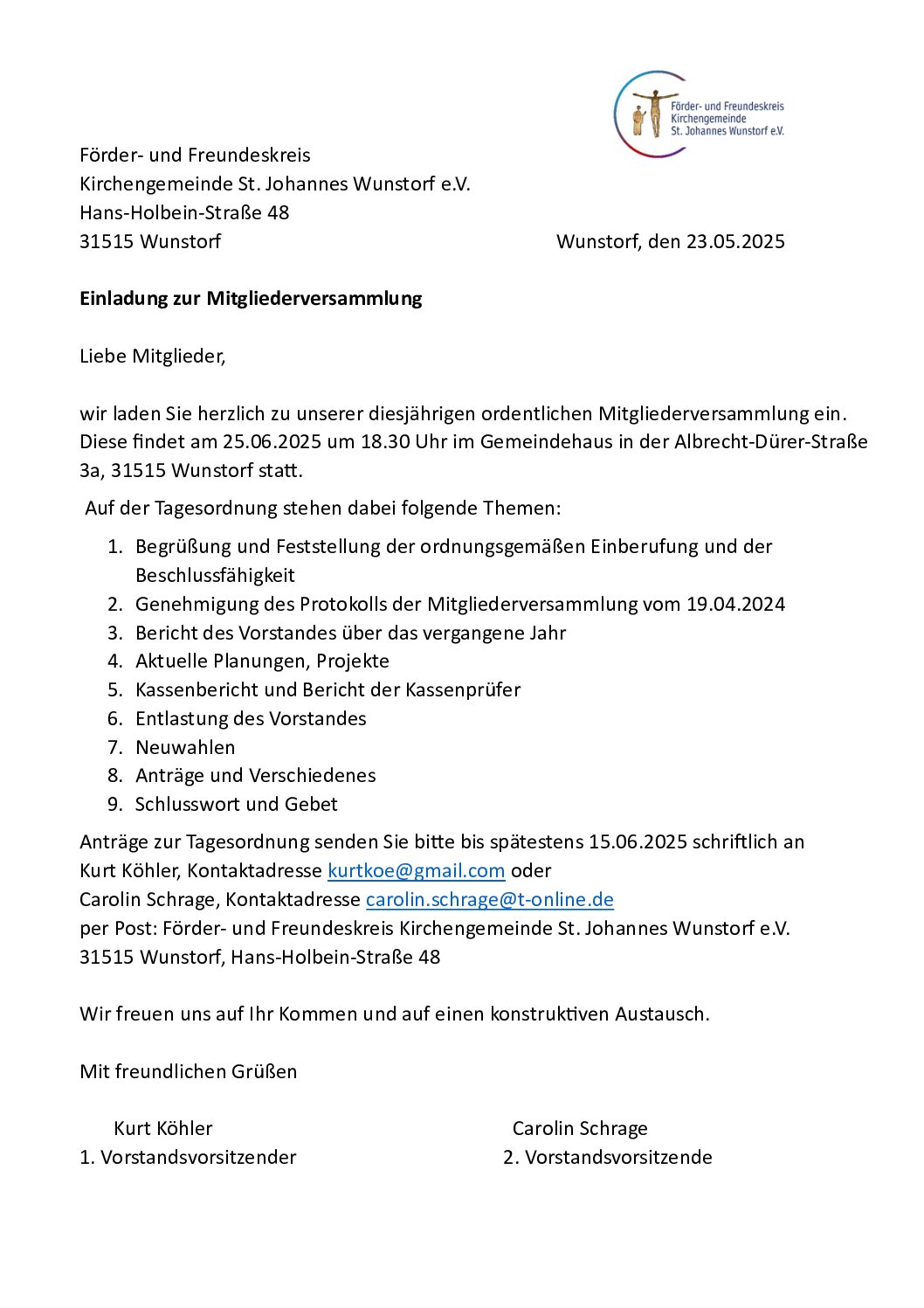 Einladung zur Mitgliederversammlung des Fördervereins 2025